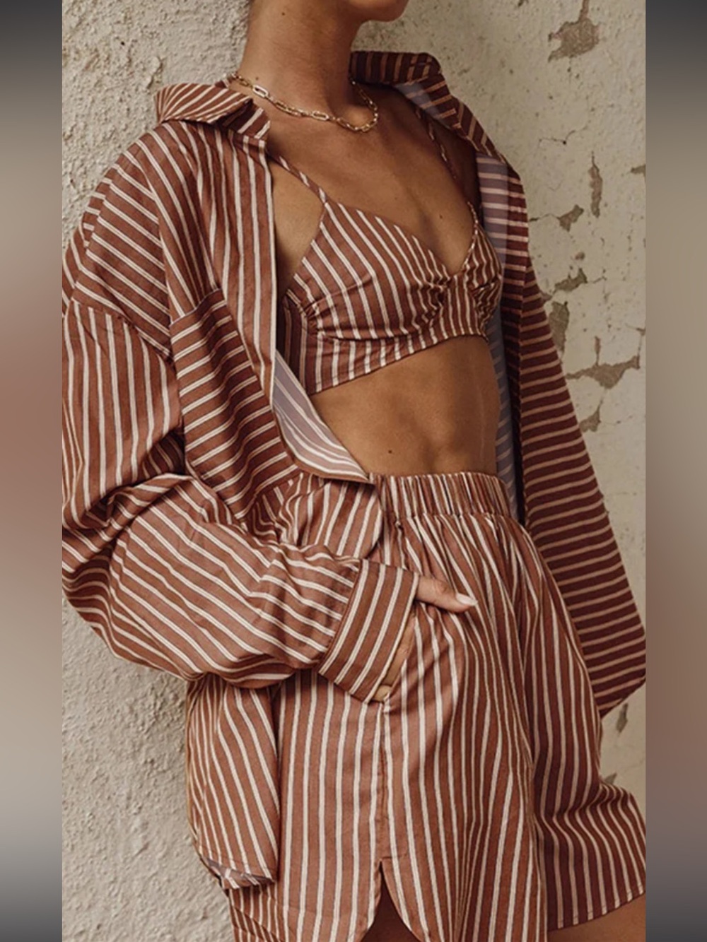 Commense Brown and White Striped 3 piece Set